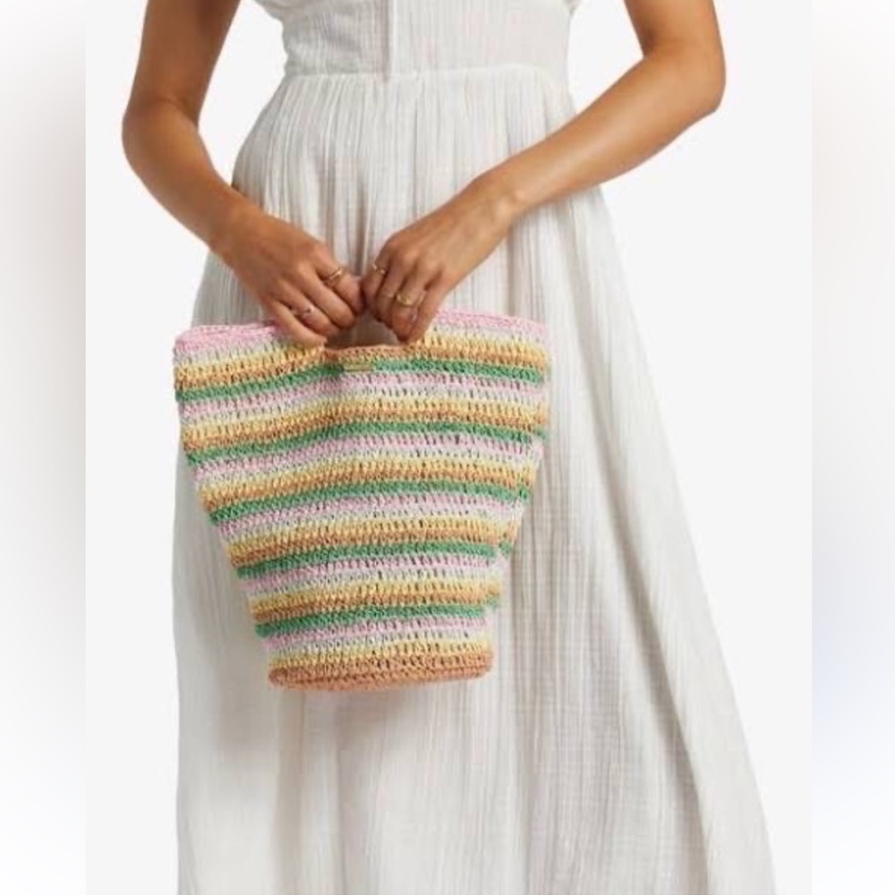 Billabong🩷💛💚🤎 Island life small Multicolor Woven straw Tote bag purse NWT